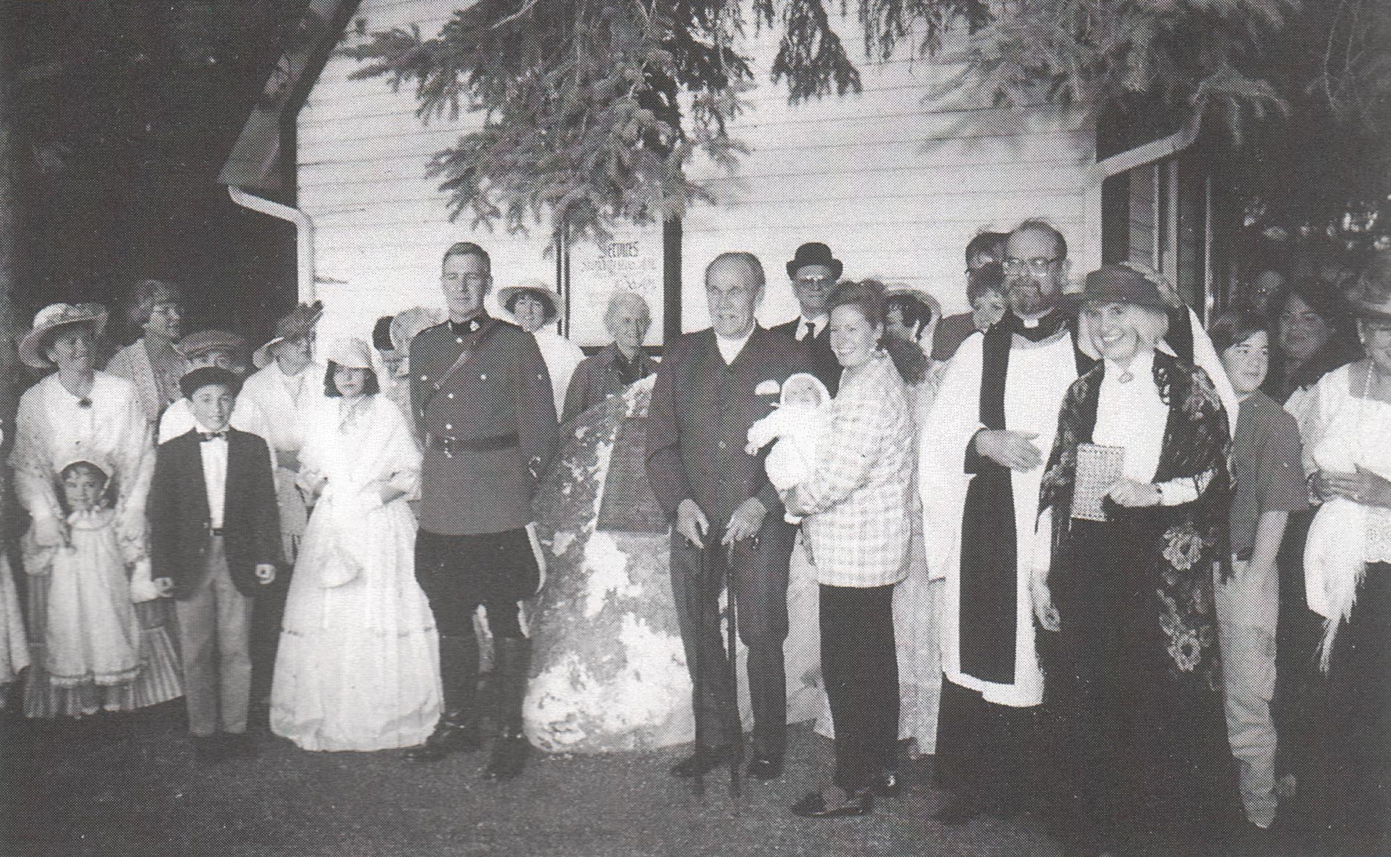 100th Anniversary celebrations in 1992, with Ralph Crittenden and Jim Kerfoot flanking the memorial rock.