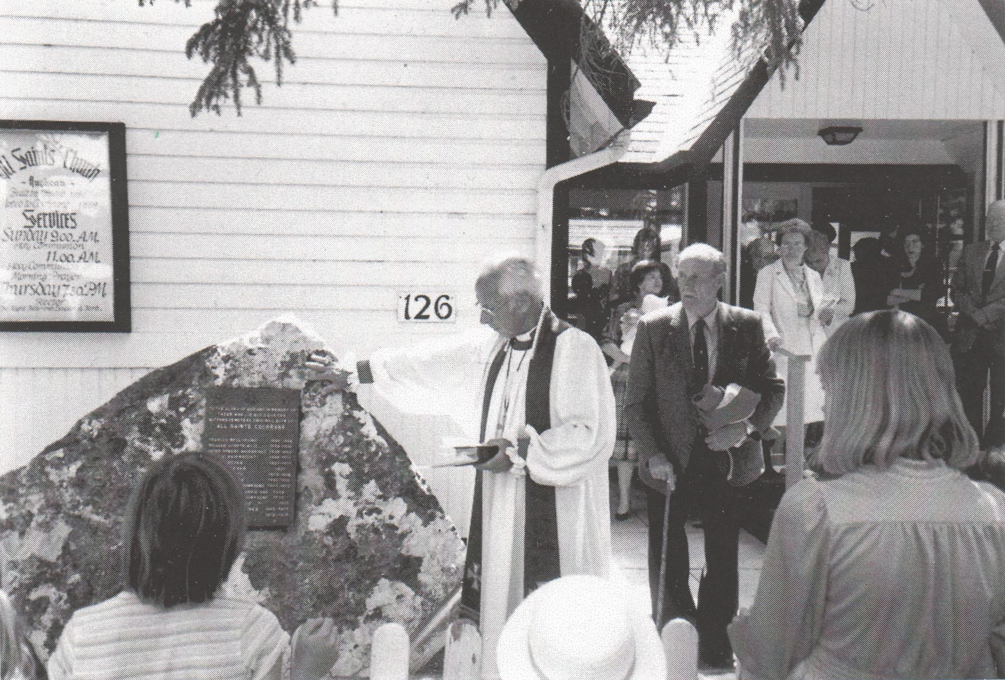Bishop Ford dedicates the plaque, with Jim Kerfoot looking on.