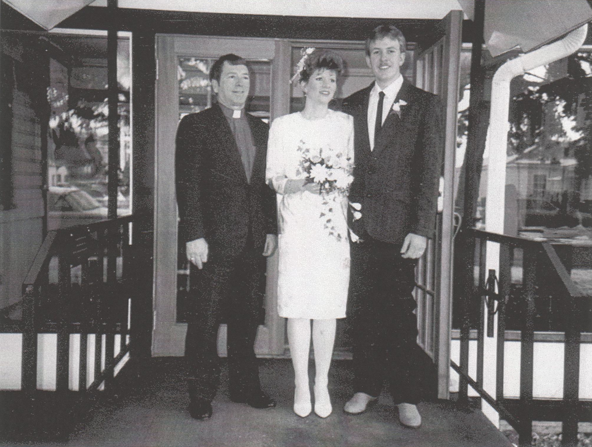 Kim and Dave with Dick Lemmon after their wedding in 1988